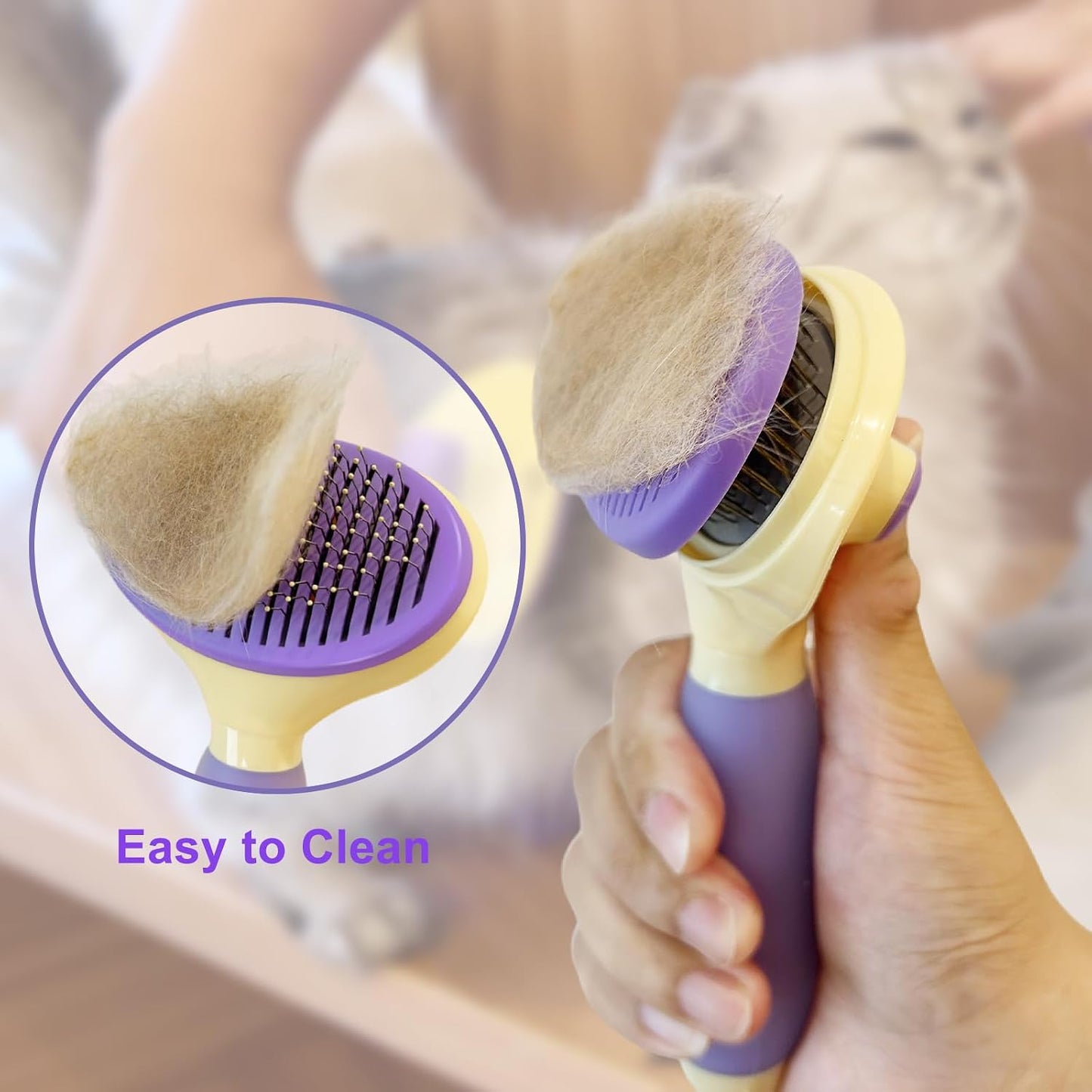 Cat Brush for Grooming and Shedding, Self-Cleaning Silicone Brush for Short and Long Haired Cats, Cat Gifts for Pet Lovers (Purple) | for Indoor Cats,Removes Loose Hair,Reduces Shedding,Soft Rounded Tips,Ergonomic Silicone Handle,Gentle Massage,Easy Grooming
