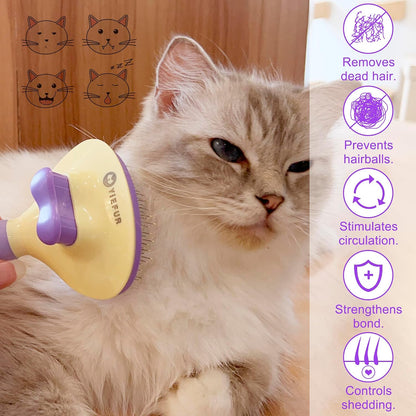Cat Brush for Grooming and Shedding, Self-Cleaning Silicone Brush for Short and Long Haired Cats, Cat Gifts for Pet Lovers (Purple) | for Indoor Cats,Removes Loose Hair,Reduces Shedding,Soft Rounded Tips,Ergonomic Silicone Handle,Gentle Massage,Easy Grooming
