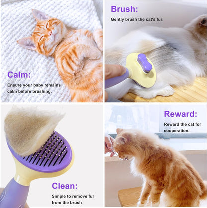 Cat Brush for Grooming and Shedding, Self-Cleaning Silicone Brush for Short and Long Haired Cats, Cat Gifts for Pet Lovers (Purple) | for Indoor Cats,Removes Loose Hair,Reduces Shedding,Soft Rounded Tips,Ergonomic Silicone Handle,Gentle Massage,Easy Grooming