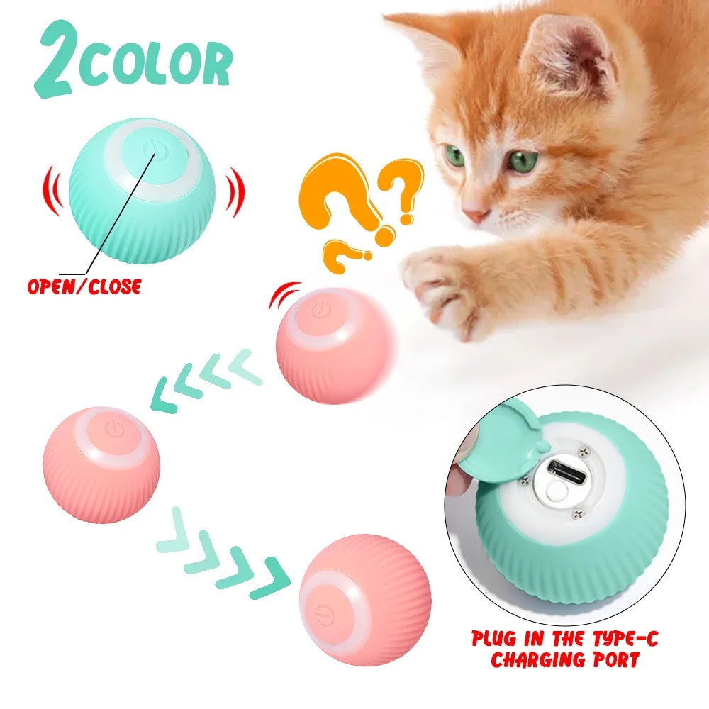 Intelligent Interactive Cat Toys Ball with LED Lights, Cat Toys, Automatic Moving Rolling Ball for Indoor Cats, Cat Automatic Toy