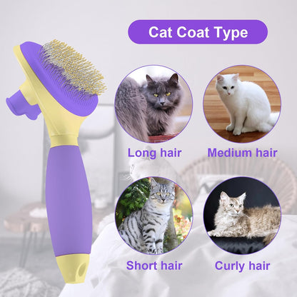 Cat Brush for Grooming and Shedding, Self-Cleaning Silicone Brush for Short and Long Haired Cats, Cat Gifts for Pet Lovers (Purple) | for Indoor Cats,Removes Loose Hair,Reduces Shedding,Soft Rounded Tips,Ergonomic Silicone Handle,Gentle Massage,Easy Grooming