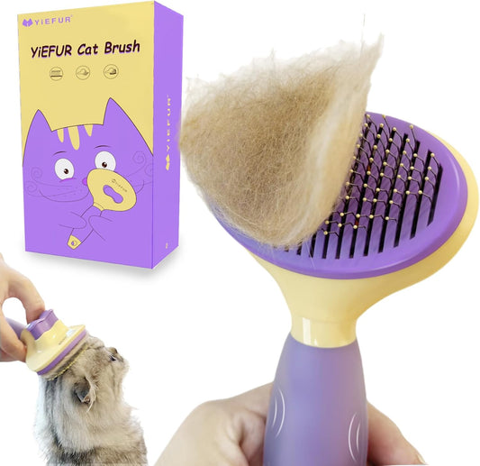 Cat Brush for Grooming and Shedding, Self-Cleaning Silicone Brush for Short and Long Haired Cats, Cat Gifts for Pet Lovers (Purple) | for Indoor Cats,Removes Loose Hair,Reduces Shedding,Soft Rounded Tips,Ergonomic Silicone Handle,Gentle Massage,Easy Grooming