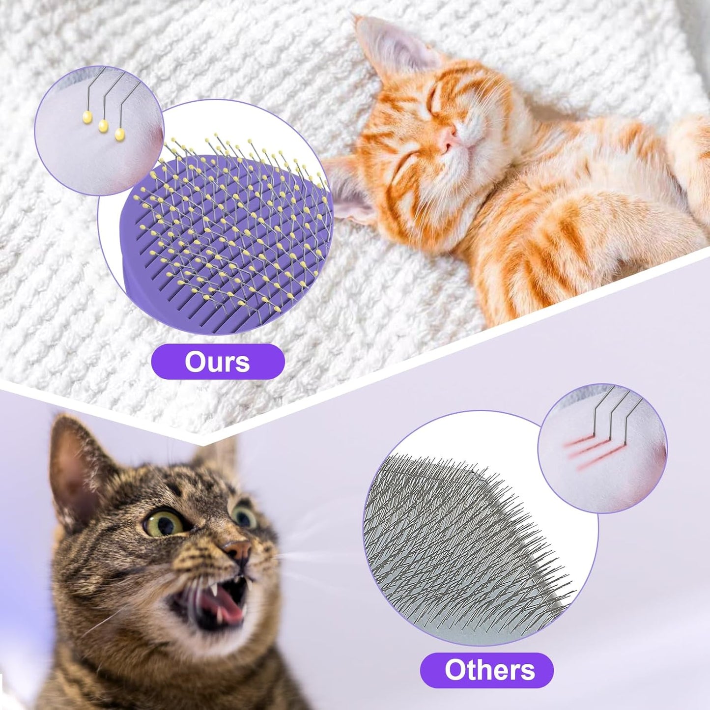 Cat Brush for Grooming and Shedding, Self-Cleaning Silicone Brush for Short and Long Haired Cats, Cat Gifts for Pet Lovers (Purple) | for Indoor Cats,Removes Loose Hair,Reduces Shedding,Soft Rounded Tips,Ergonomic Silicone Handle,Gentle Massage,Easy Grooming