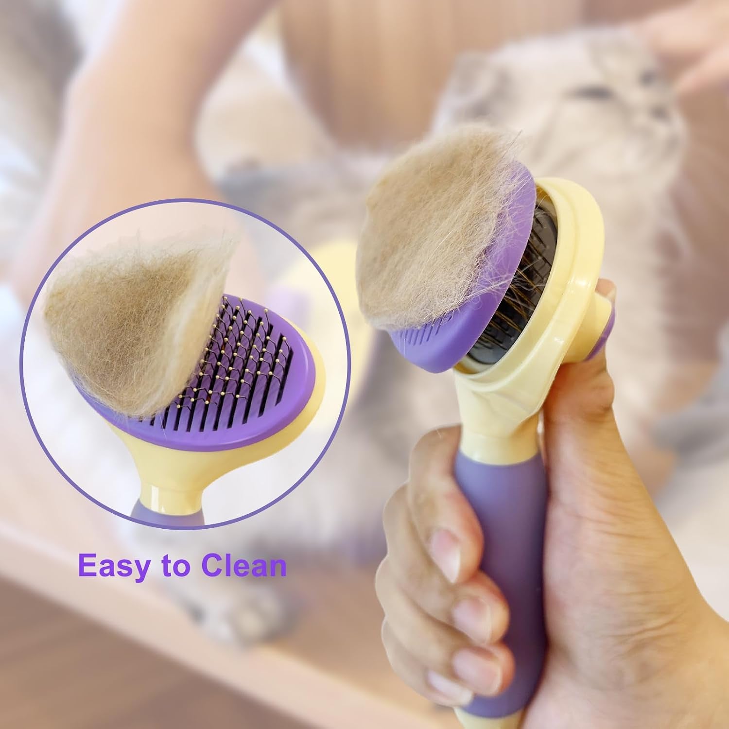 Cat Brush for Grooming and Shedding, Self-Cleaning Silicone Brush for Short and Long Haired Cats, Cat Gifts for Pet Lovers (Purple) | for Indoor Cats,Removes Loose Hair,Reduces Shedding,Soft Rounded Tips,Ergonomic Silicone Handle,Gentle Massage,Easy Grooming