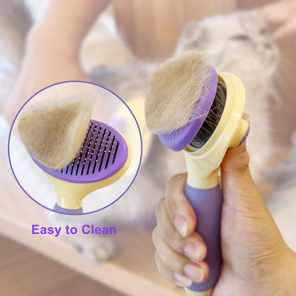 Cat Brush for Grooming and Shedding, Self-Cleaning Silicone Brush for Short and Long Haired Cats, Cat Gifts for Pet Lovers (Purple) | for Indoor Cats,Removes Loose Hair,Reduces Shedding,Soft Rounded Tips,Ergonomic Silicone Handle,Gentle Massage,Easy Grooming